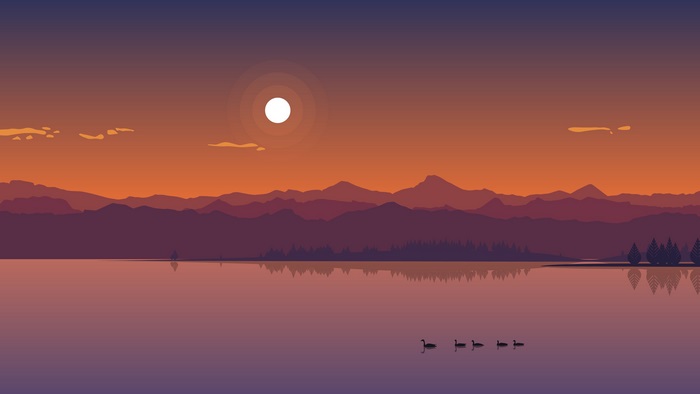 Minimalist sunset over mountains and lake 4K