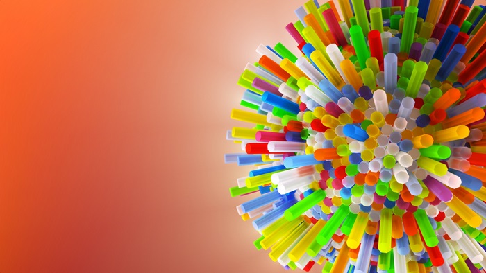 Colorful sphere made of plastic straws 4K