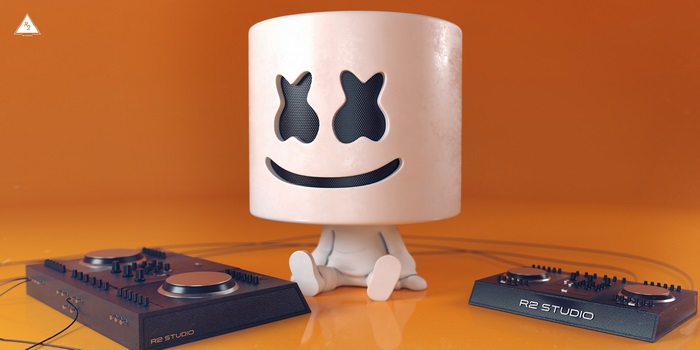Marshmello sitting with DJ controllers 4K
