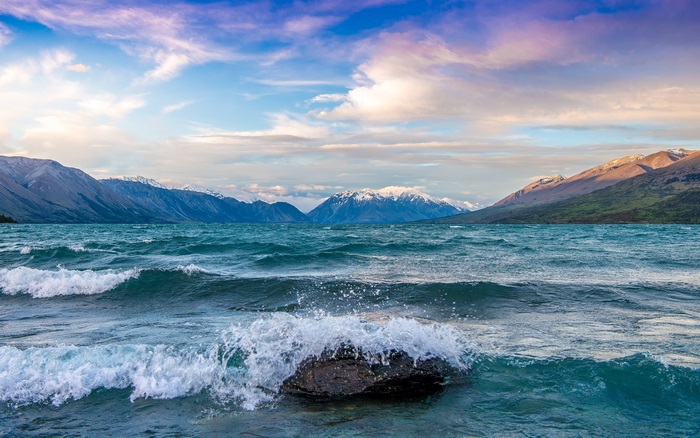 Beautiful Lake with Mountain View at Sunset 4K