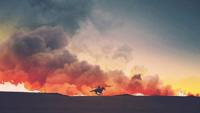 Rider in a burning landscape from Game of Thrones 4K