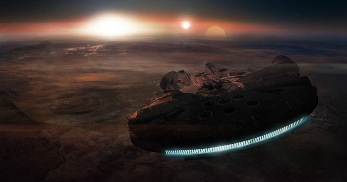 Millennium Falcon over Tatooine 4K