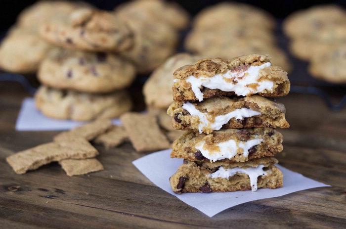 Stack of S'mores Cookies with Graham Crackers