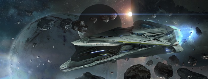 Star Citizen 4K spaceship in asteroid field