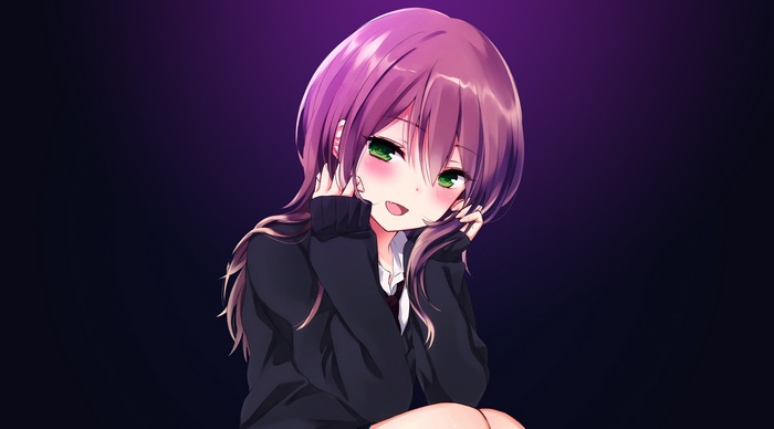 Anime Girl with Purple Hair and Green Eyes 4K