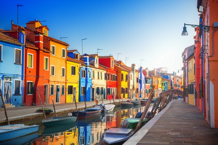 Colorful houses and canal in Burano, Venice