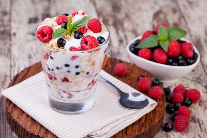 Berry Yogurt Parfait with Granola and Mint