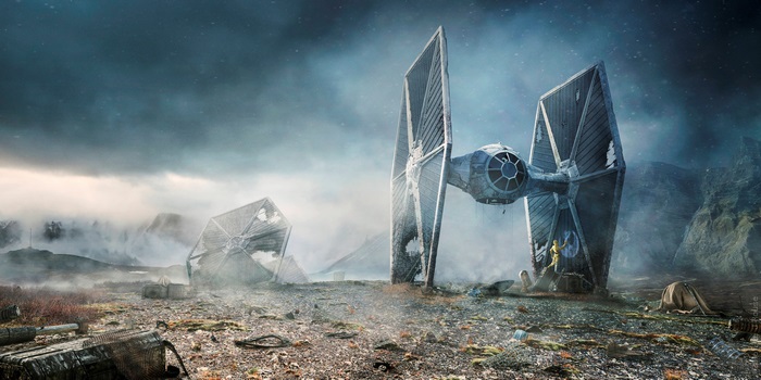 Star Wars TIE Fighters in a Ruined Landscape 4K