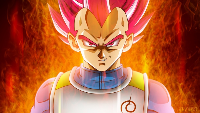 Vegeta from Dragon Ball Super in Super Saiyan God Super Saiyan form