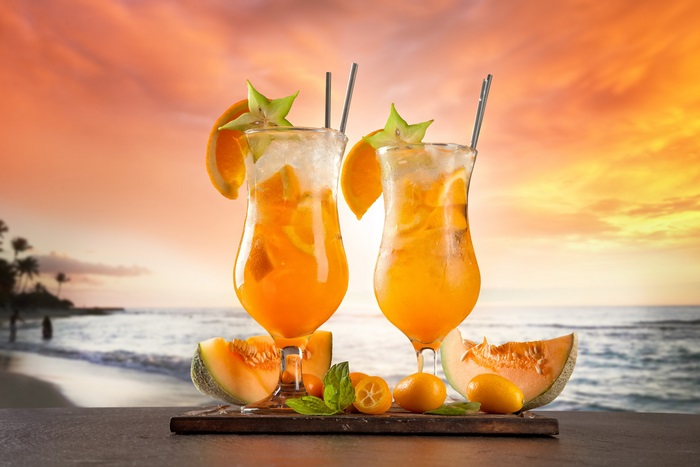 Cocktails on a Beach at Sunset