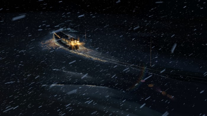 Train in a Snowstorm at Night