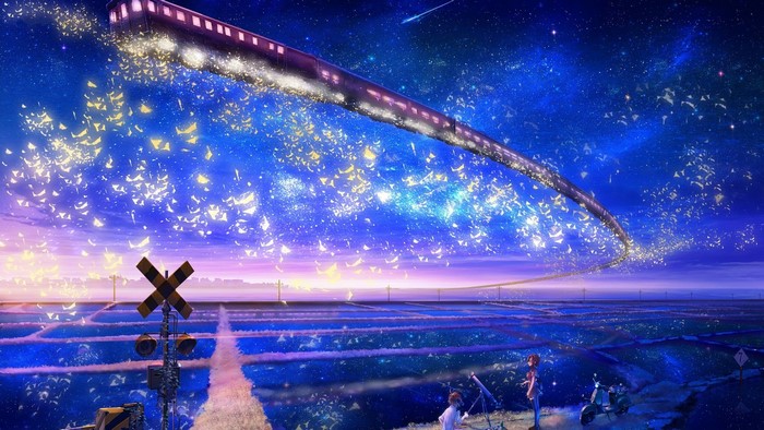 Galaxy Express 999 Train Flying Through Starry Sky