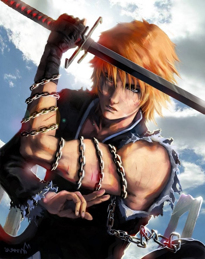 Ichigo Kurosaki from Bleach with chains and sword