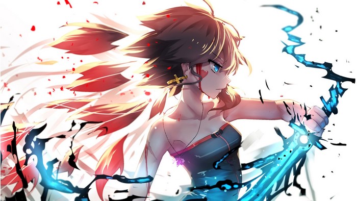 Anime girl with glowing blue sword