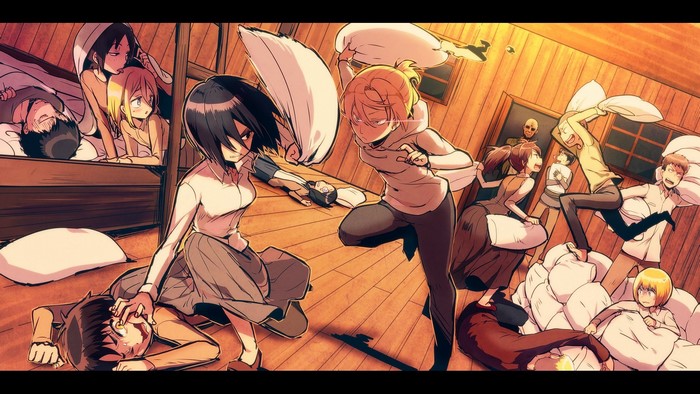 Attack on Titan characters pillow fight