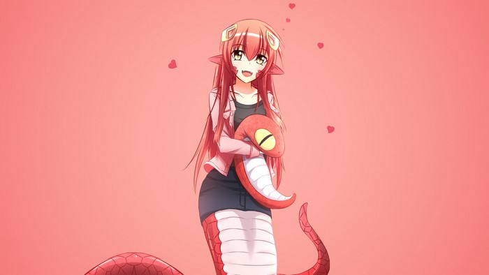 Miia from Monster Musume no Iru Nichijou holding a snake plush