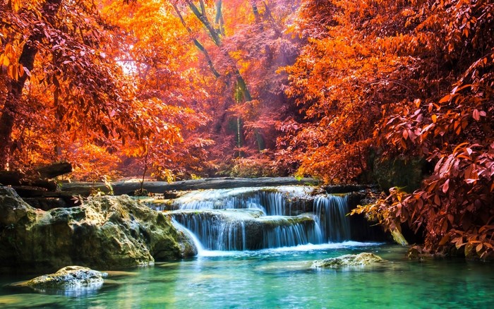 Serene Waterfall in Tropical Thailand Forest