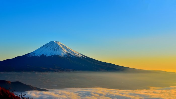 Mount Fuji with Mist at Sunrise