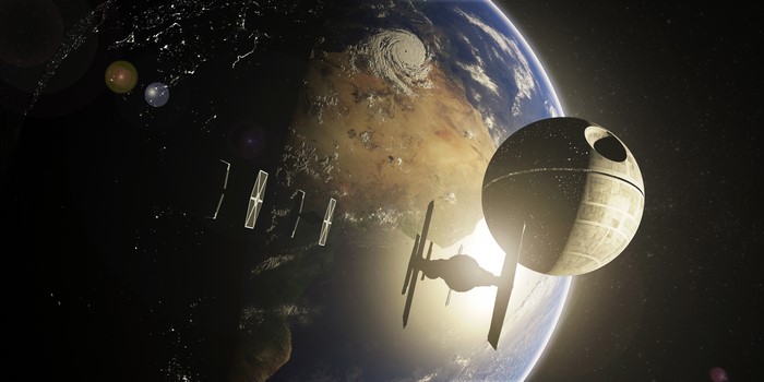 Death Star and TIE Fighters near Earth