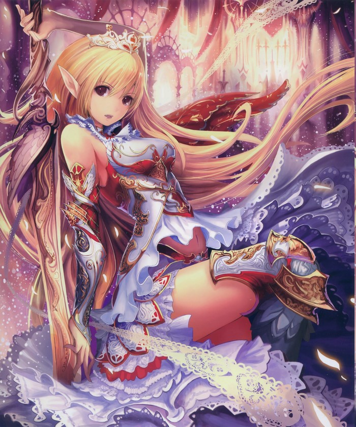 Anime Elf Girl with Sword and Crown