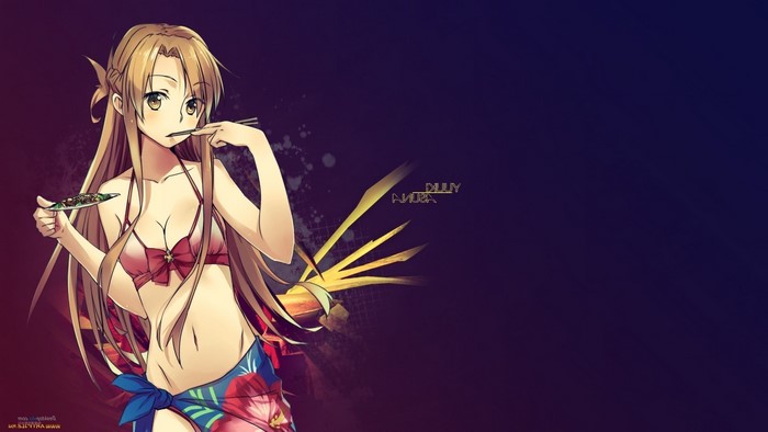 Asuna Yuuki from Sword Art Online eating