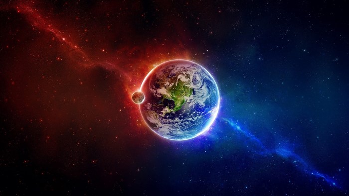Colorful Abstract Earth and Moon in Space Art