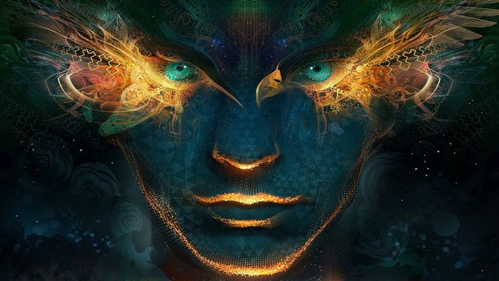 Fantasy art of a face with eagle eyes