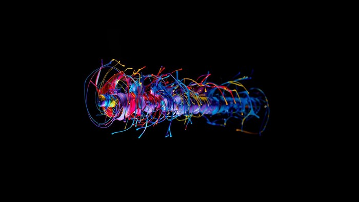 Abstract colorful paint splashes on black background