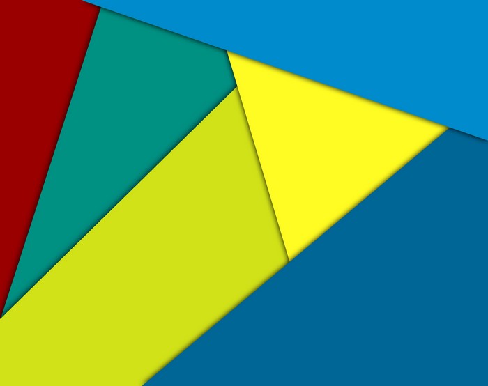 Abstract geometric shapes in red, teal, yellow, and blue