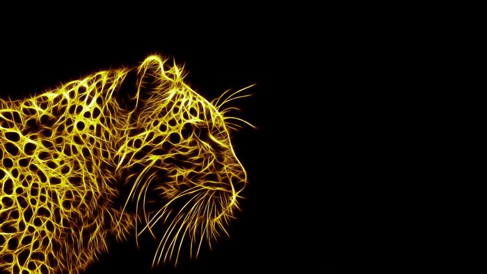 Fractal leopard with golden patterns on black background