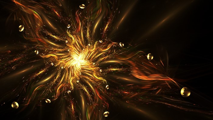 Golden Abstract Fractal Sphere with Radiant Light