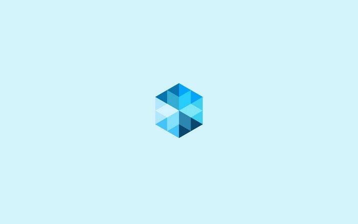 Abstract blue geometric cube on light blue background