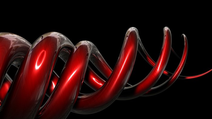 Red metallic spiral on black background