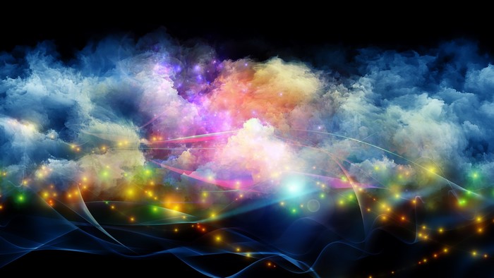 Abstract colorful clouds with glowing lights and waves