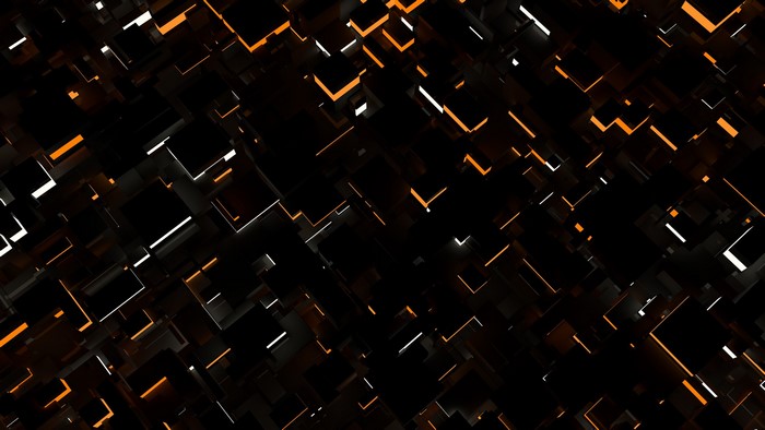 Abstract dark cubes with orange and white lights