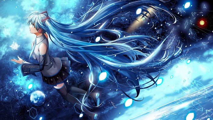 Hatsune Miku from Vocaloid in a digital space
