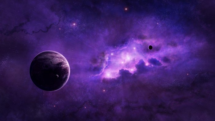 Purple Space Scene with Planets and Nebula
