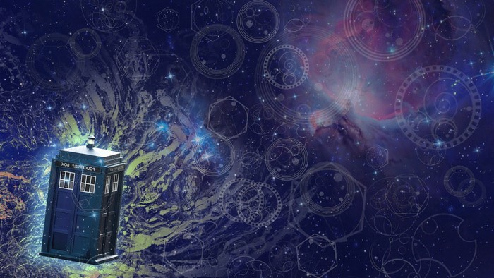 Doctor Who Tardis in Space with Galactic Patterns