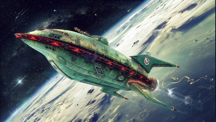 Planet Express spaceship from Futurama in orbit