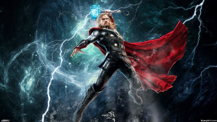 Thor from Marvel Comics with Mjolnir