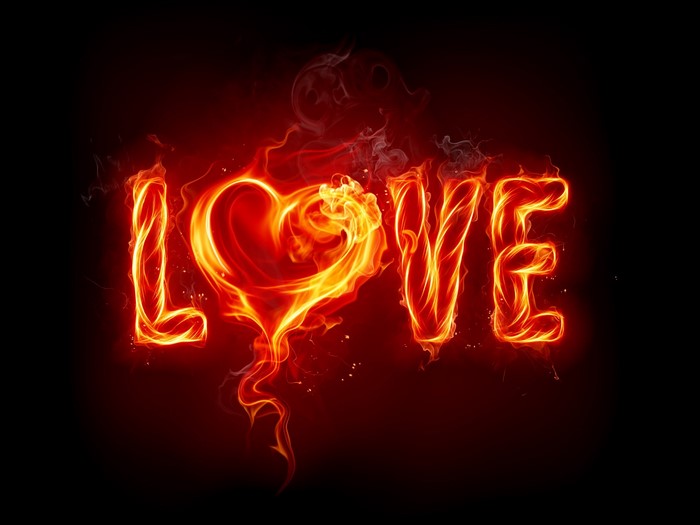 Fiery Typography of LOVE with Heart Shape