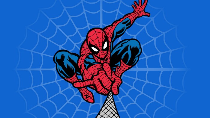Spiderman swinging on a web