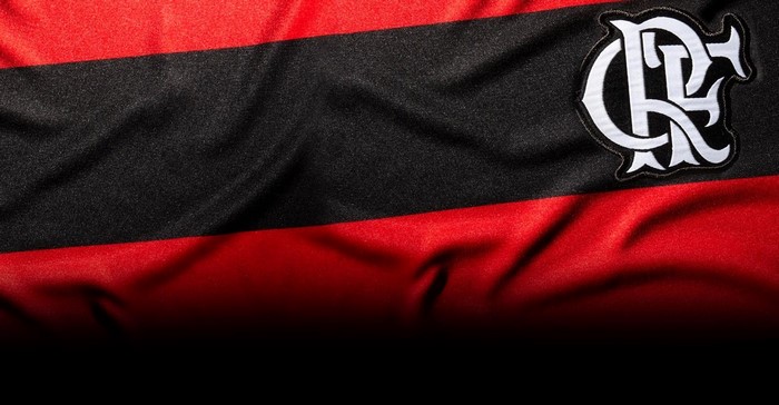 Flamengo football club logo on red and black striped fabric