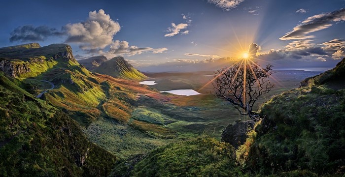 Sunset over Skye Island's Valley and Hills