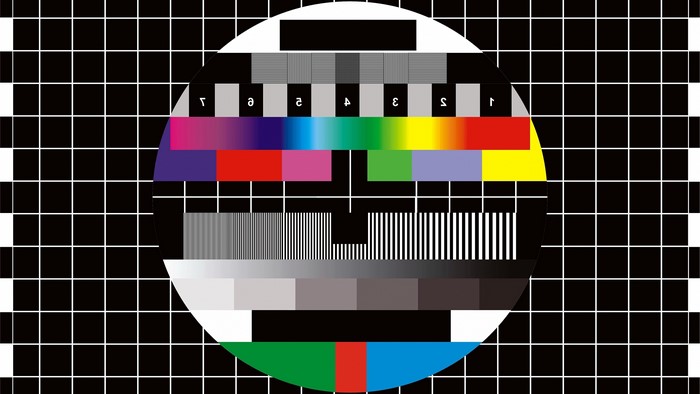 Monoscope test pattern with numbers and colors