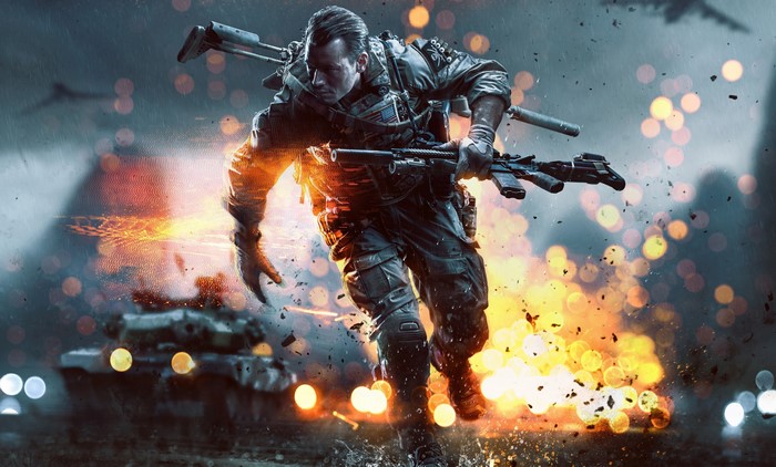 Soldier running through fire in Battlefield 4