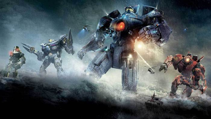 Pacific Rim Jaegers in Stormy Battle Scene