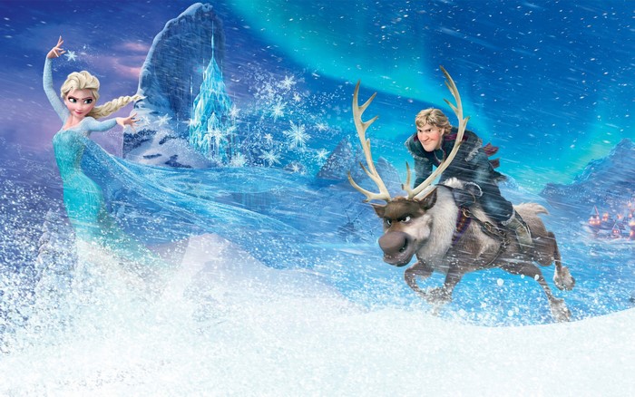 Elsa and Kristoff with Sven in Frozen Snowstorm