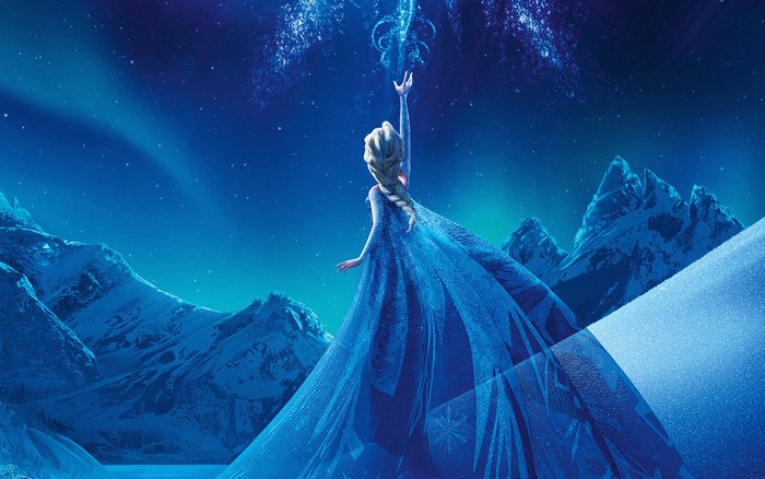 Elsa from Frozen Reaching in Magical Aurora Night