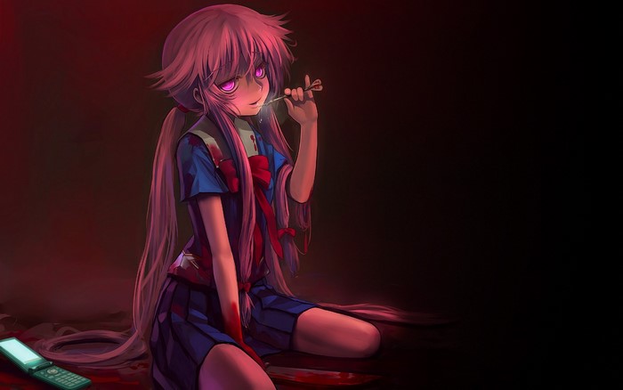 Gasai Yuno from Mirai Nikki with scissors and blood